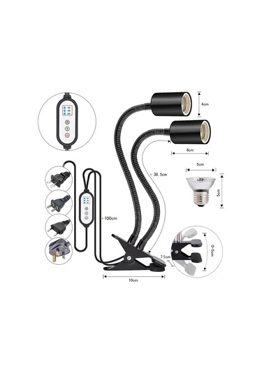 Xindoker "çift Başlı Otomatik Zaman Ayarlı Sürüngen Isıtma Ve Uvb Lambası - 75w Kaplumbağa, Kertenkele İçin"