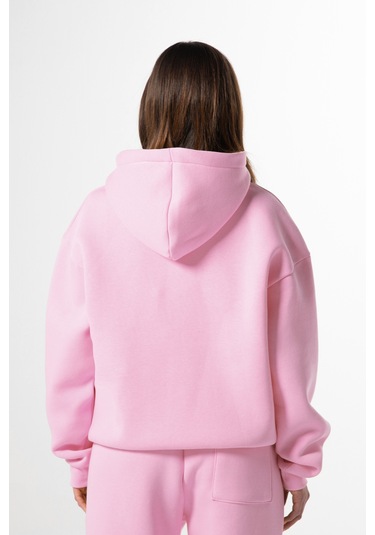 Flaw Nakışlı Zip Hoodie-28829 Pembe