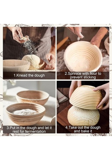 Maoyaya Saçımalı Ekmek Pişirme Seti, 2 Paket 10 İnç Yuvarlak Ve Oval Banneton Prova Sepeti, Astarlı Ekmek Fermantasyon Araçları Diğer