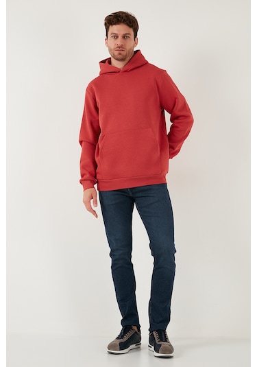 Buratti Regular Fit Kapüşonlu Kanguru Cepli Içi Tüylü Yumuşak Şardonlu Erkek Sweat 5905281 Bayrak Kırmızı