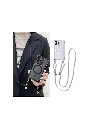 Chenkestoreone Transparan Manyetik Kablossuz Şarj Askılı Kolye İphone 17promax 17pro 17air 17 16 15 14 13 12 11 Kayıp Önleyici Kılıf