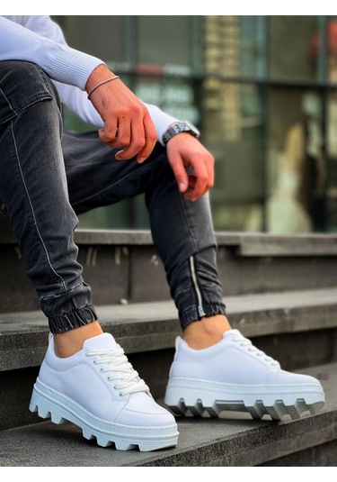 Kb-056 Kuback Beyaz Cilt Beyaz Yüksek Taban Günlük Spor Ayakkabı Beyaz