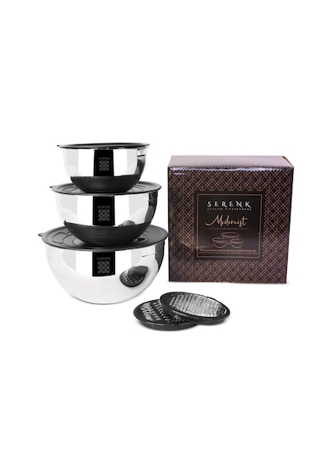 Serenk Modernist Rendeli Çelik Karıştırma ve Saklama Kabı  9 Parça