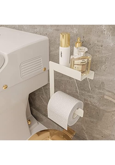 Raflı Tuvalet Kağıdı Tutucu, Metal Tuvalet Kağıdı Standı Metal, Beyaz Siyah