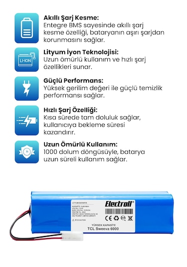 Tcl Sweeva 6000m Robot Süpürge Bataryası Yüksek Kapasite