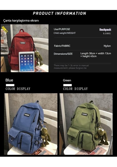 Unisex Harajuku Tarzı Kore Esintili Sırt Çantası - Öğrenciler İçin Şık Ve Basit Tasarım, Okul Ve Günlük Kullanıma Uygun Modaya Uygun Çanta MAvi