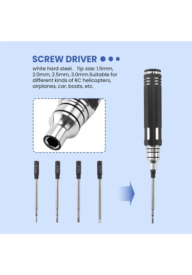 Leasetake 4'ü 1 Arada Altıgen Başlı Altıgen Tornavida Takım Seti 1,5-3 Mm Fr Rc Helikopter Arabası