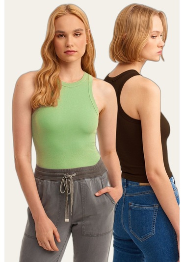 2'li Paket Fitilli Halter Yaka Örme Atlet S