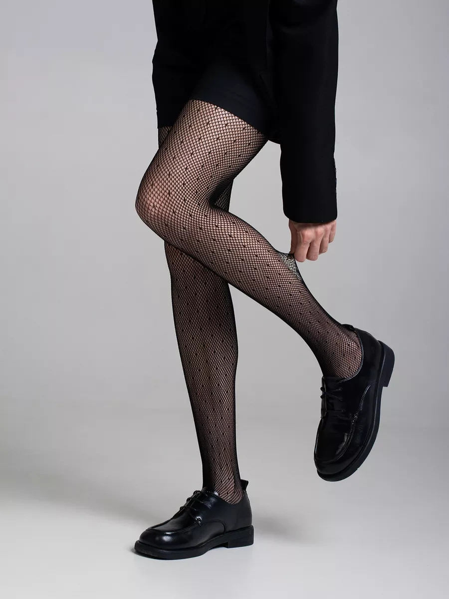 Calzeamo Y2k Desenli Puantiyeli File Naylon Tayt 116551940 Siyah