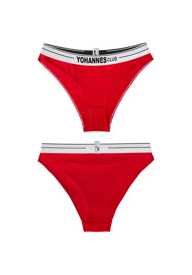 Yohannes Club, Kadın Pamuklu İç Çamaşırı Takımı, Renk Seçenekli, Bralet-kemerli Bikini Slip Kırmızı