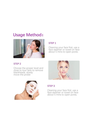 Hangfox Pink Elektrikli Siyah Nokta Ve Akne Kaldırıcı Seti - 3 Emme Seviyesi, 4 Değiştirilebilir Uç, 5 Parça Akne Aracı Pil Yok