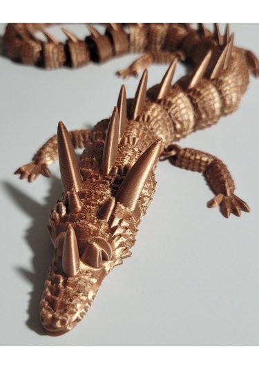 55 Cm Bakır Renkli Dev Ejderha Figürü 3d Baskı Ejderha Heykeli Metalik Görünümlü Tasarım