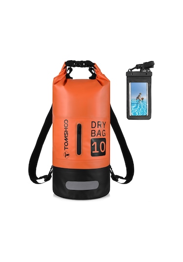 Teltree Spora Özel 10l Pvc Su Geçirmez Çanta Turuncu Renkli, Yansıtıcı Bandı Ve Telefon Kılıfı İle Yürüyüş, Yüzme, Akıntı Sürüşü İçin