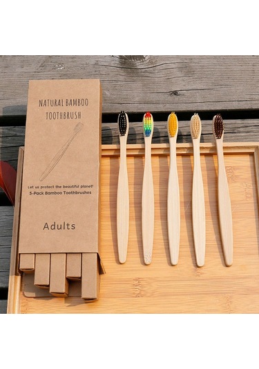 Wezone 5'li Set Bambu Diş Fırçası - Yumuşak Kıllar, Doğal Bambu Sapı, Ev, Otel Ve Seyahat İçin