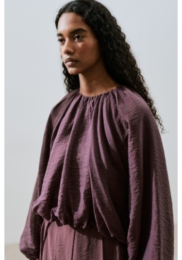 Balon Form Kısa Bluz Bordo Bordo