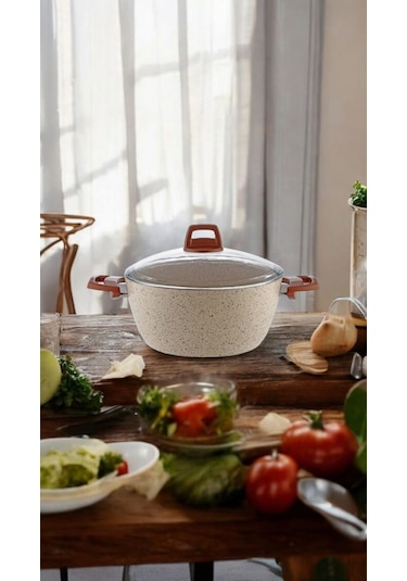 Gümüşer Yanmaz Yapışmaz 28 Cm Granit Derin Tencere Bej