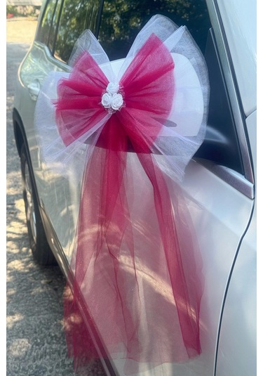 20 Adet Beyaz Kırmızı Kristal Tül Beyaz Latex Gül Kuyruk Detaylı Düğün Nikah Kına Sünnet Konvoy Süsü Beyaz Kırmızı