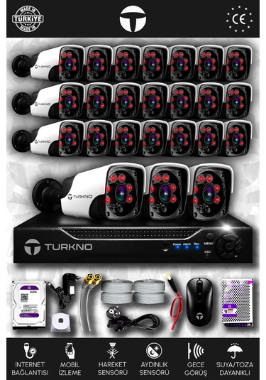 Turkno 24 Kameralı Pania 24 Dış Kamera Set 320 GB HDD Full HD Gece Görüşlü Güvenlik Kamerası Sistemi
