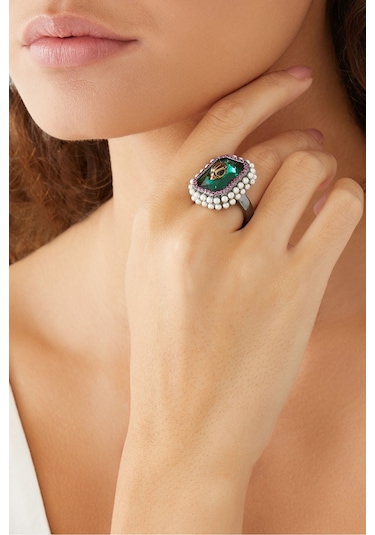 Emerald Cocktail Ring Kadın Yüzük 2x2x2.5 Cm Yeşil