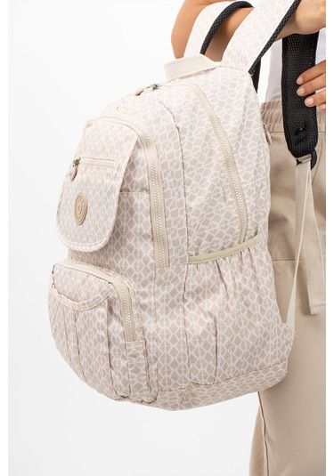 Ultra Hafif Çok Cepli Su Geçirmez Sırt Çantası Unisex Desenli Krem Model: 571-2e - Krem