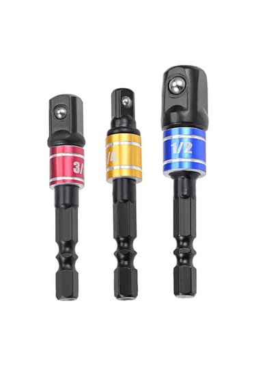 Geeksen 3'lü Çelik Uç Değiştirici Seti - Hex Kolu Elektrik Matkap Uyumlu, 1/4", 3/8", 1/2" Sürücü Adaptörleri, Dayanıklı Ve Çarpma Direncili