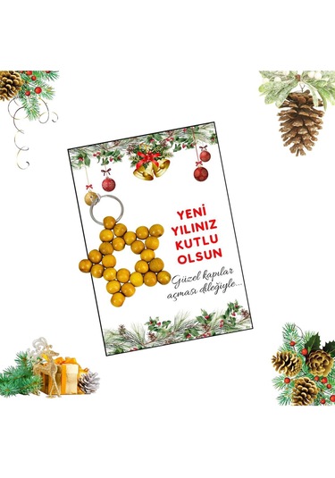 Yılbaşı Hediyesi Sarı Renk Ahşap Yıldız Anahtarlık 5 Adet