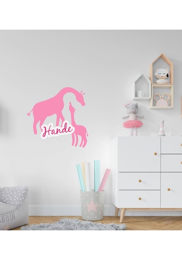 Kişiye Özel Zürafalar Tasarımlı Çocuk Odası Duvar Sticker-2