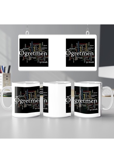 Öğretmen Temalı Kupa Bardak Öğretmen Özellikleri Yazılı Siyah Zeminli Hediye Kupa Beyaz