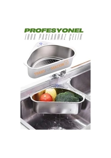 Inox Lavabo Köşe Süzgeci Organizer 304 Paslanmaz Çelik Çok Renkli