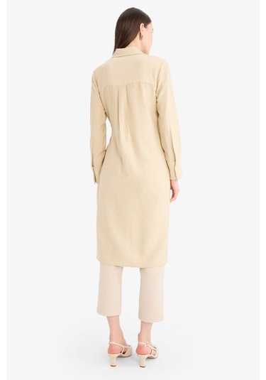 DeFacto Regular Fit Gömlek Yaka Büzgülü Uzun Kollu Diz Altı Tesettür Tunik D9862AX25SMBG737