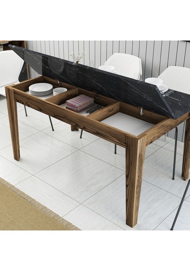 Milan Yemek Masası - Ceviz / Siyah Mermer