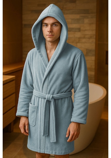 Genç Kız / Erkek Çocuk Kapşonlu Garson Boy Kadife Bornoz %100 Pamuklu Gri