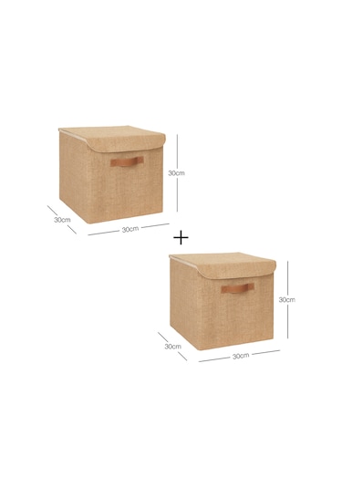 Ocean Home Textile 2'li Jüt Kapaklı Kutu Set 30x30x30 cm