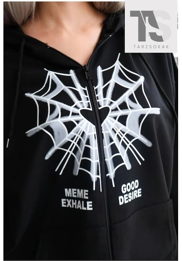 Adrift Örümcek Ağ Desire Sweatshirt Fermuarlı Hırka Siyah