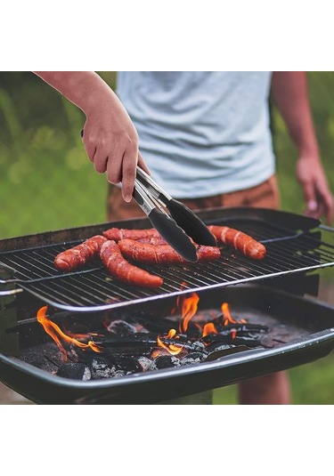 Paslanmaz Çelik Ve Gıda Sınıfı Silikon Izgara Maşası Siyah 16 İnç , Isıya Dayanıklı Mutfak Maşası