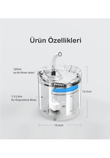 Techtic Kedi Köpek İçin Sessiz Su Çeşmesi Otomatik Su Pınarı Usb