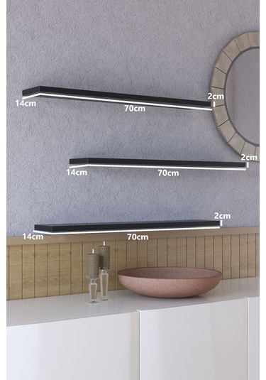 Yankı-BYEG 3lü 70 cm Mat Siyah Mdf Duvar Rafı Kitaplık