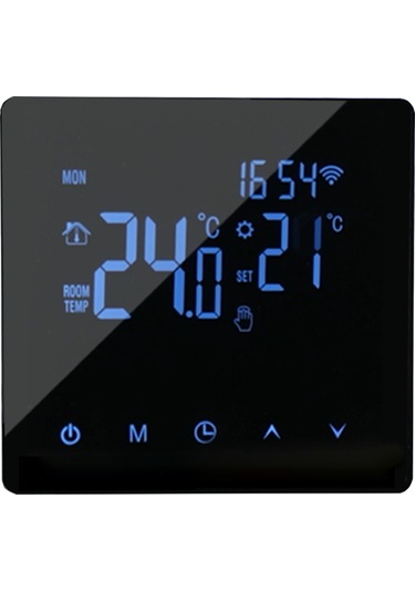 Tenfowee Siyah Wifi Akıllı Elektronik Isıtıcı Termostati - Lcd Dokunmatik Ekran, Uygulama Kontrolü, Haftalık Programlama, 16a
