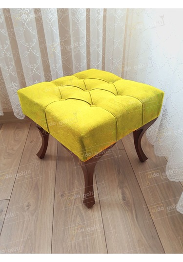 Kapitoneli Makyaj Pufu Ayak Ucu Puf Ceviz Ayak 45 45 Sarı