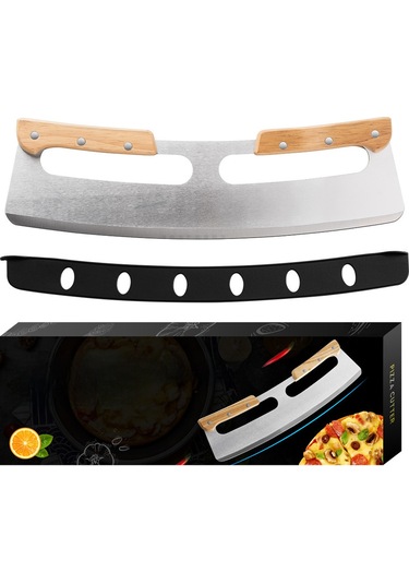 Youmex Çift Kollü Ahşap Saplı Yarıçaplı Pizza Dilimi, Paslanmaz Çelik Bıçak Ve Korumalı Kılıf İle Verimli Kesim Diğer