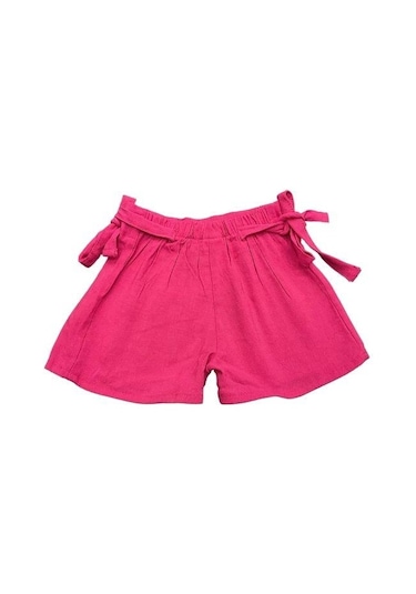 Çikoby Kız Bebek Kalpli T-shirt Keten Şortlu Takım-13875 Bej