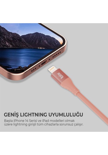 Bix ﻿BXSC1CL 60W Type-C To 1.2 M Lightning Silikon Şarj ve Data Kablosu Mercan