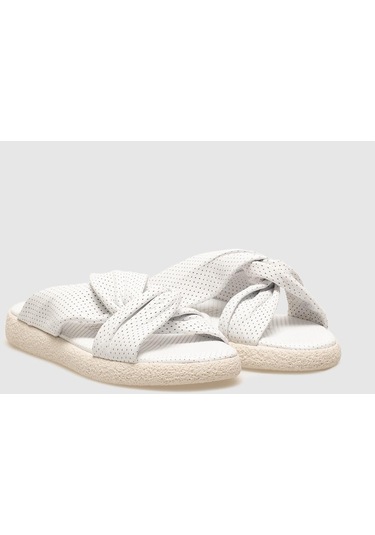 Hakiki Deri Beyaz Kadın Düz Terlik-beyaz Beyaz