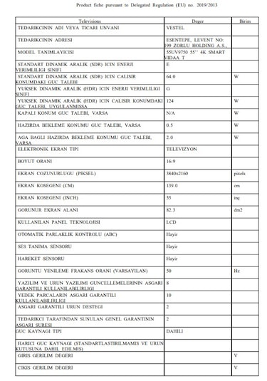 Vestel 55UV9750 55'' 139 Ekran 4K Smart Vidaa TV