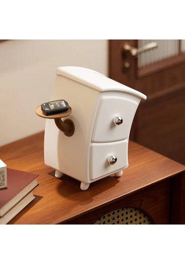 Willowhaven Docoxo Beyaz Kapaklı Şirin Masaüstü Saklama Kutusu İki Çekmeceli Dekoratif Organizer Beyaz