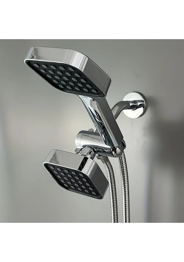 Fastbuy Challenger Abs Malzeme 4'ınç Yüksek Akışlı Duş Başlığı Seti Gümüş 59'ınç Çift Çıkışlı Gümüş