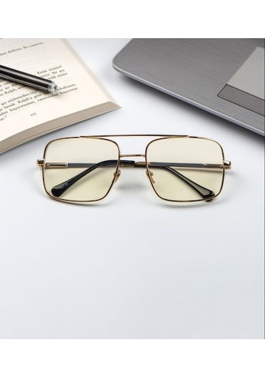 Gold Çerçeve Unisex Mavi Işık Filtreli Gözlük