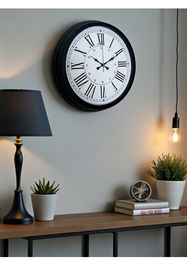 Zentime Siyah Asil Tasarım Roma Rakamlı 40 Cm Metal Duvar Saati