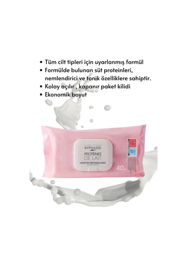 Byphasse Süt Proteinli Makyaj Temizleme Mendili Tüm Ciltler 40'lı