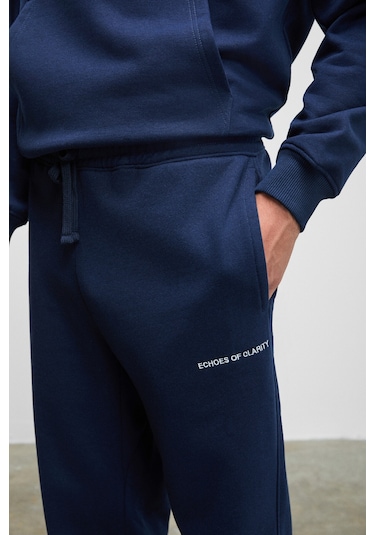 MARSHALLHOODIE Erkek Pamuklu İçi Polarlı Nakışlı Relaxed Koyu Lacivert Eşofman Takımı